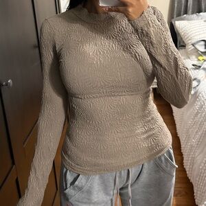 Textured Beige Long Sleeve Top